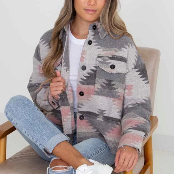 Brand New Aztec Print Shacket, Size Medium - Picture 3 of 12